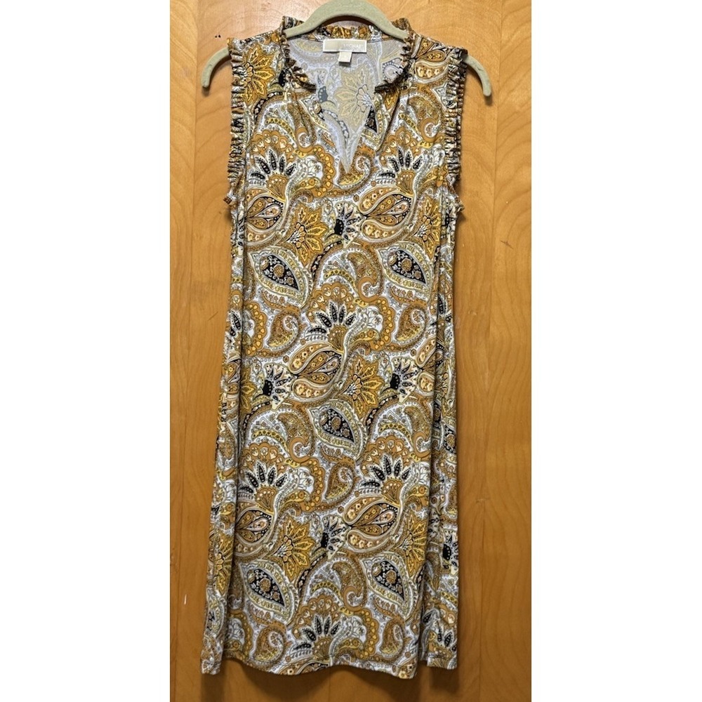 Michael Kors Womens Floral Paisley Ruffle Trim Sleeveless Dress Stretch Slinky S